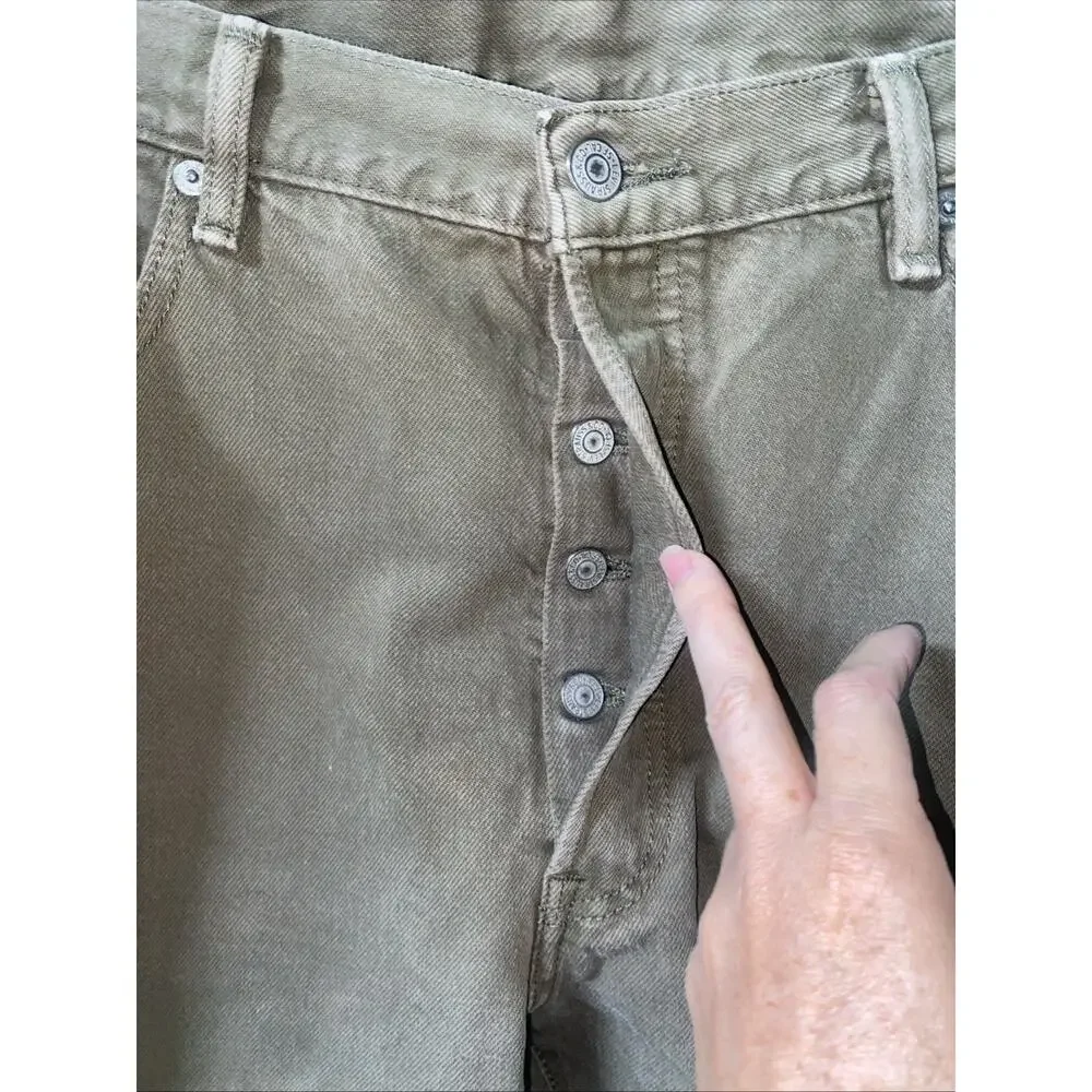 Levi's 501 Original Fit Jeans Mens Size 38x32 Olive Green Button Fly Denim